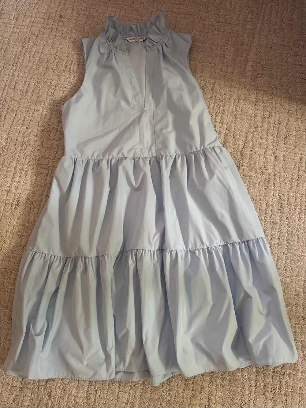 Amanda Uprichard Pale Blue Tiered Ruffle Neck Dress